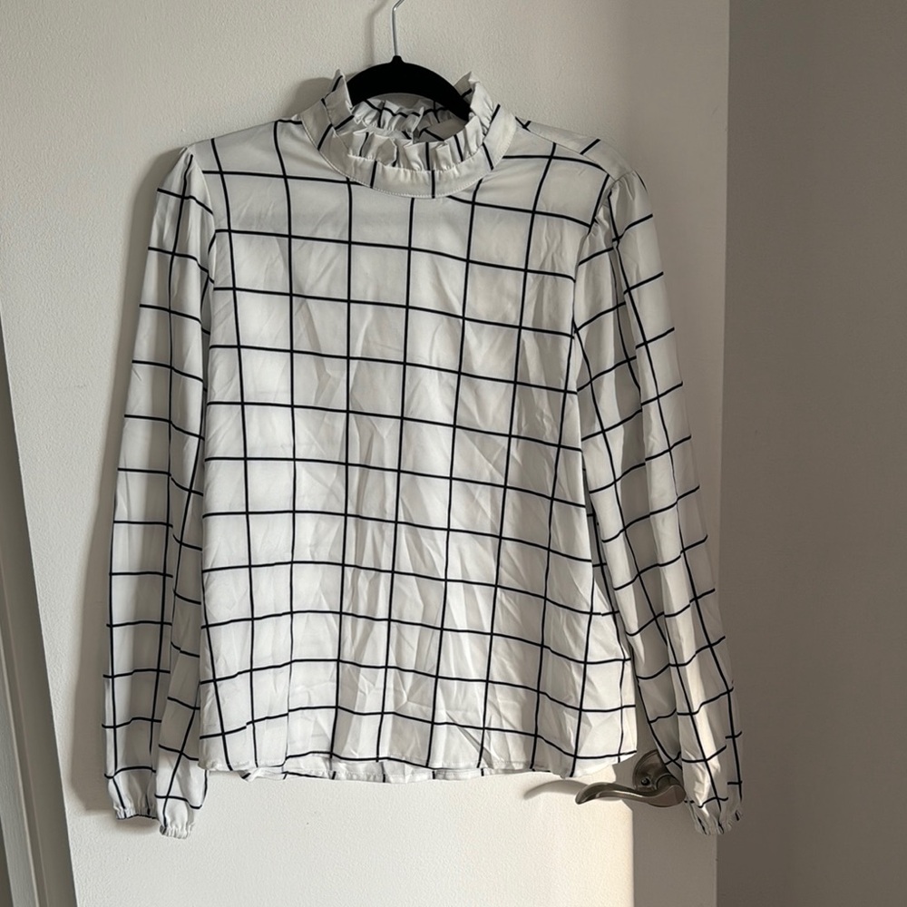 SHEIN long sleeve ruffle neck black white shirt - Large